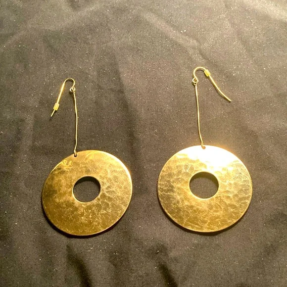Vintage Robert Lee Morris Gold Disc Drop Earrings - Picture 1 of 4